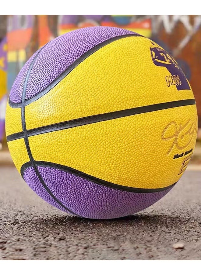 EETU Basketball,Standard Official Size 7/29.5'' Basketball,Composite Leather Street Basketball,Match Training Sports Ball,Indoor Outdoor Game Match Basketball With Pump For Kids Youth Adults-Purple Yellow - Image 2